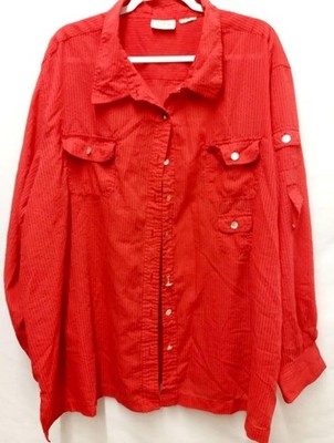 White stag red striped sheer see through roll up sleeve button down top 5X