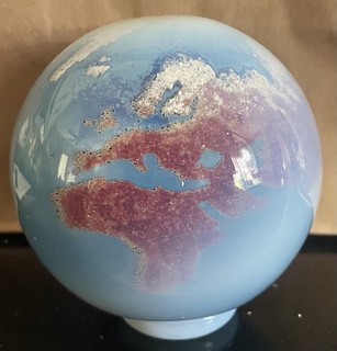 lundberg studio paperweight Earth art glass magnum wintery world globe Signed