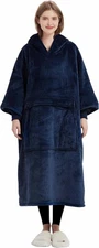 KFUBUO Wearable Blanket Hoodie for Adult Long Sherpa Adult-Extra Long, Navy 