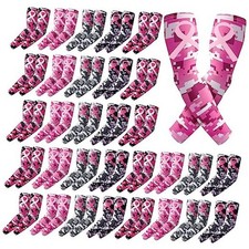 Geyoga 32 Pair Breast Cancer Awareness Sleeves Pink Ribbon Arm Cover Small