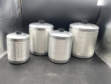 VTG 4 1950s Spun Aluminum MCM Kitchen Canister Set Flour Sugar Tea Coffee