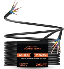 BEST CONNECTIONS 7 Way Trailer Wire (25 Feet) Heavy Duty 14 Gauge