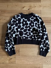 H&M Black White Flower Floral Jumper Knitted Sweater Long Sleeve Small VGC