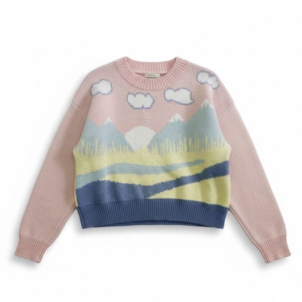 Pink Landscape Pull Over Sweater Jumper | Women's Size S | QED LONDON