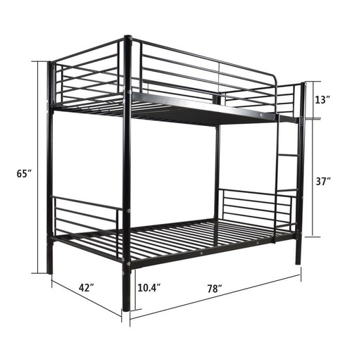 Twin Over Bunk Bed with Trundle, Heavy-Duty Metal Bunk Bed Frame Black - Picture 9 of 9
