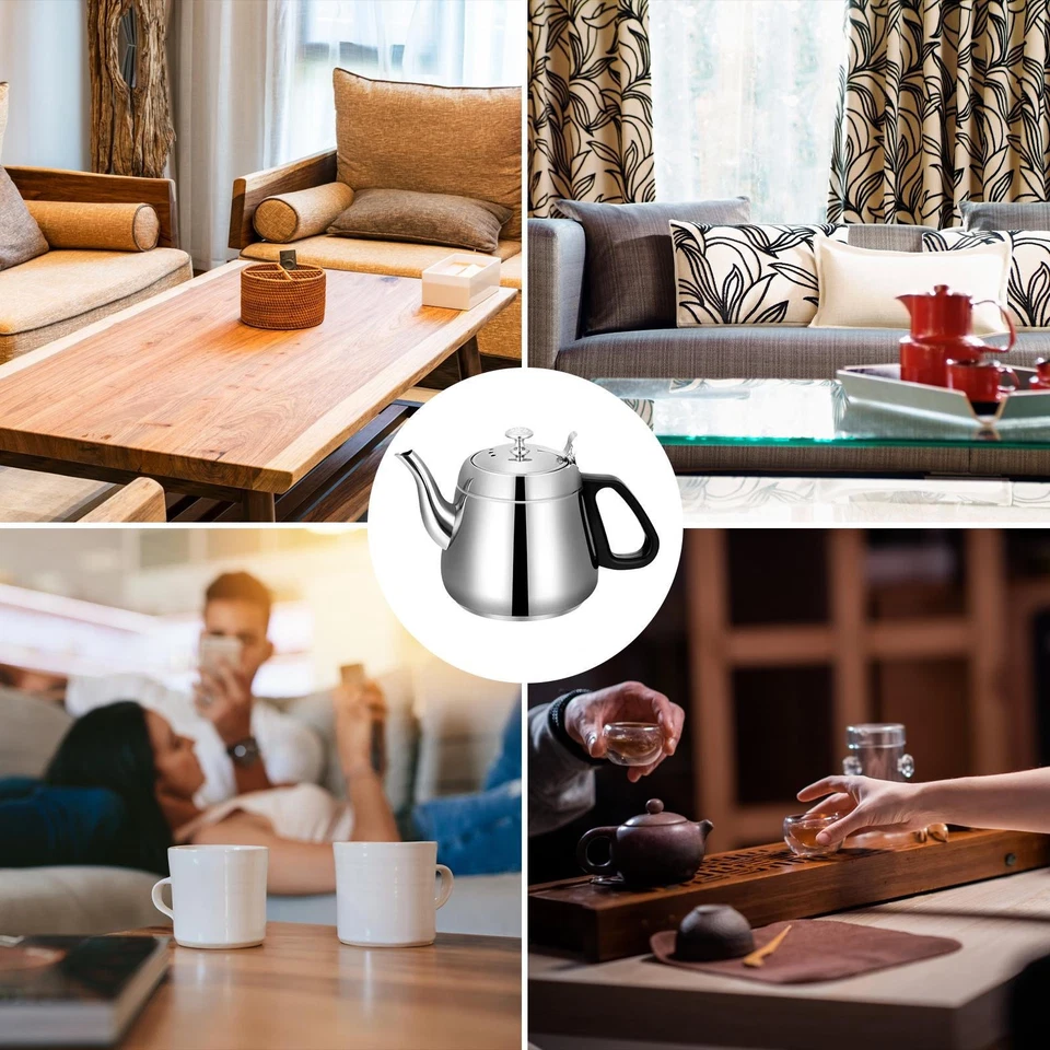 Hervidor de agua de metal | Hervidor de agua de 1,5 L con colador olla para té café Foto 3 de 4