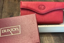 New Old Stock Buxton Burgundy Cow Hide Leather Wallet Clutch Coin Checkbook NWT