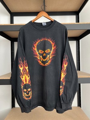 Vintage 2006 Flaming Skull Fire Ghost Rider AAA Long Sleeve T-shirt Sz XXL