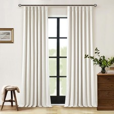 Pinch Pleated Linen Blackout Curtains 96 Inches Long for Living Room 2 Panel ...