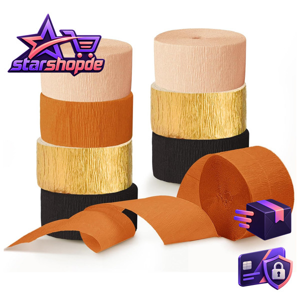 Herbst Dekoration Krepppapier 8 Rollen Orange Gold Schwarz FüR Basteln Deko-image