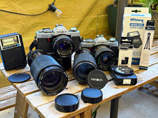 Minolta XG-1 35mm SLR Film Camera Lot w/ Lens, Flash, Light Meter Caps