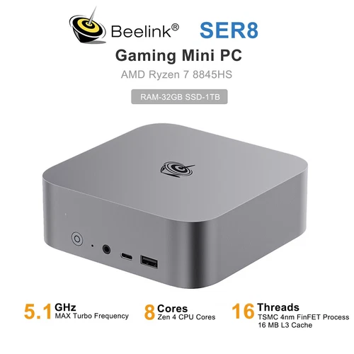 Beelink Gaming Mini PC SER8 AMD Ryzen 7 8845HS 32GB 1TB DP PC DDR5 UP to 5.1GHz