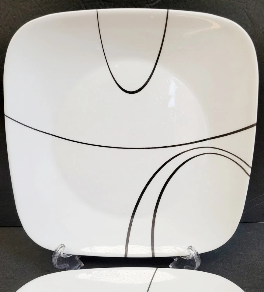 Corelle 5 piezas Cuadrados (4) Platos de Cena y (1) Almuerzo Colección Líneas Simples EXCELENTE Foto 3 de 4