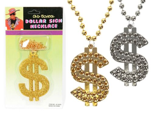 Cadena de dólar signo de dólar proxeneta collar plástico cadena de oro cadena de plata bling - Imagen 1 de 4