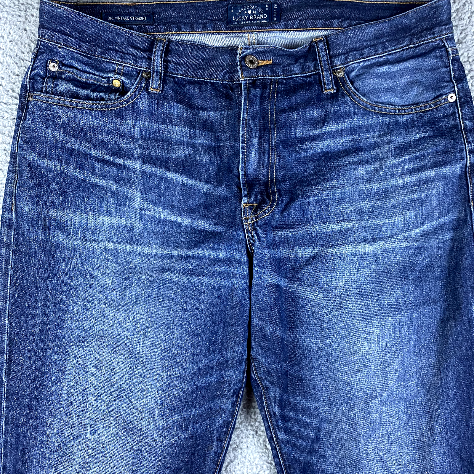 Lucky Brand Jeans Men 36x36 Blue 361 Vintage Straight Whiskered Faded Skate Dark