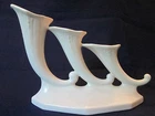 TRIPLE CORNUCOPIA VASE! Vintage ROSEVILLE pottery: IVORY pattern 1937: LOVELY
