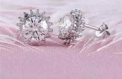 18K White Gold Finish 4Ct Lab Created Diamond Flower Push Back Stud Earrings