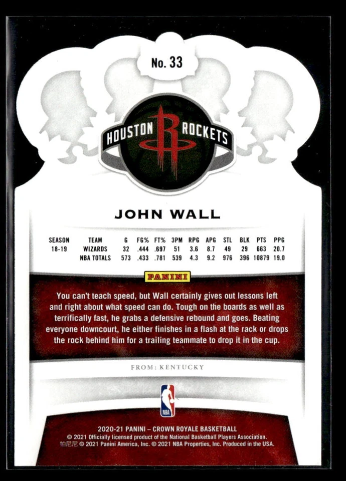 John Wall - 2020-21 Panini Crown Royale #33 Houston Rockets - Image 2 of 2