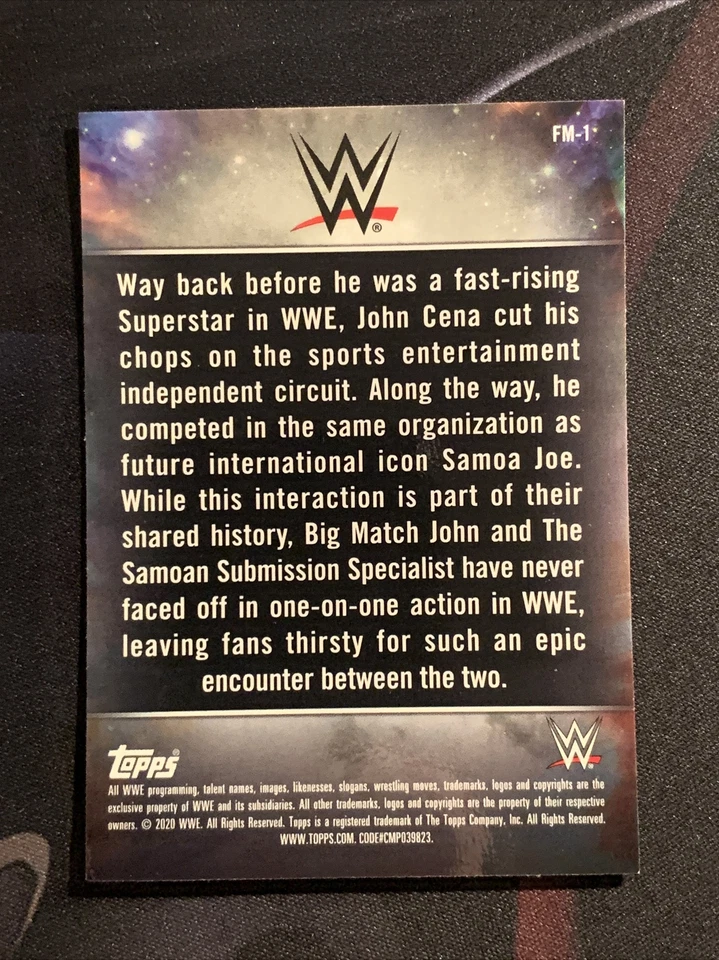 2020 Topps Chrome WWE Fantasy Matches  FM-1 JOHN CENA VS SAMOA JOE - Image 2 of 2