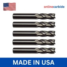 5 Pack 1/4" Solid Carbide End Mills – 4 Flute Center Cutting CNC USA Made