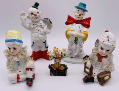 Lot of 5 Vintage Clowns Colorful Sophie Ann Ceramic & Resin UCCG Some Unbranded