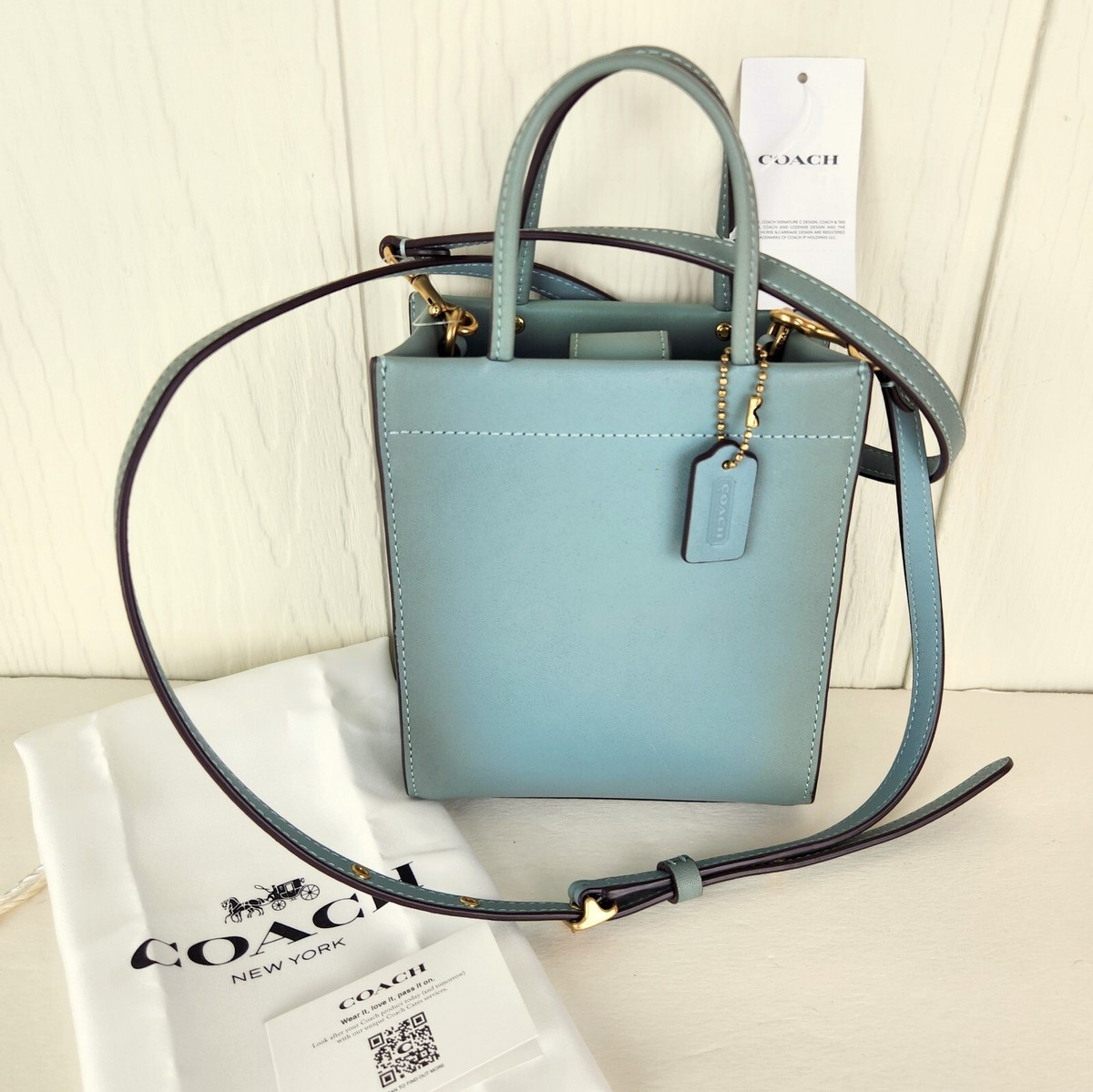 Coach Mini Cashin Tote Sage Crossbody Handbag Leather C482