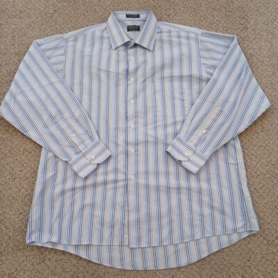 Arrow Shirt Mens 17.5 Blue Gray Striped Long Sleeve Button Up Cotton Blend