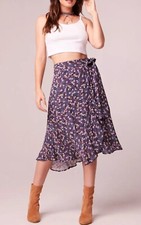 Band of the Free People Linaelle Purple Floral Faux Wrap Skirt Midi NWT 89 MED