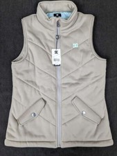 Dc Women's Vest Size S Beige W Green Interior Water Resistant Zip Pockets Nwt