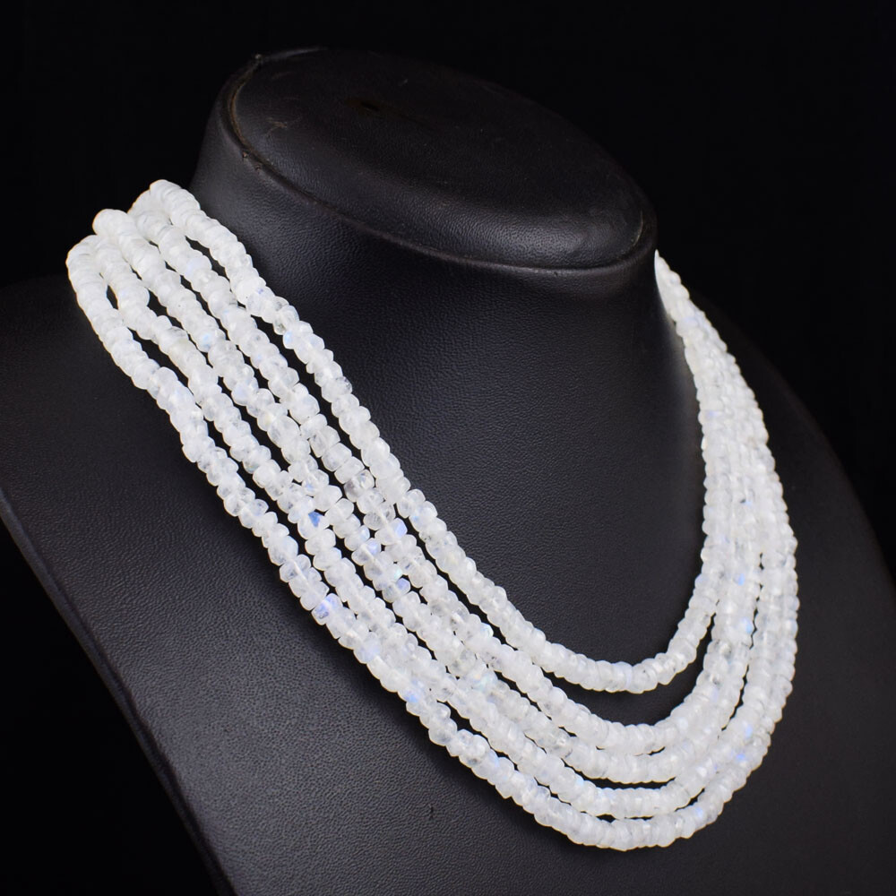 Untreated 435 Cts Natural 5 Strand Moonstone Beads Necklace Untreated 435 Cts Natural 5 Strand Moonstone Beads Necklace