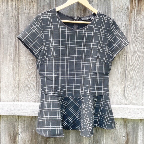 Halogen Nordstrom Peplum Plaid Top Black Size Medium