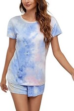 Women s Short Sleeve Pyjama Sets Summer 2 Pieces Sleepwear Crewneck Casual 