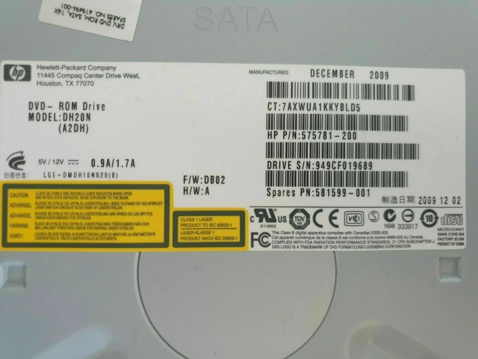 HP DVD Multi Player DH20N DVD SATA ROM Drive - 446777-001 575781-200 410125-2M3 - Image 4 of 4