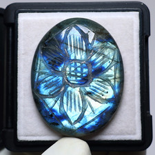 Blooming Lotus ~ 83 CT Natural Labradorita 42x33MM Cabujón Piedra Preciosa Tallada a Mano