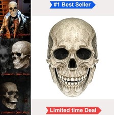 Full Head Skull Mask Movable Jaw Latex Halloween Cosplay Scary Creepy Adult