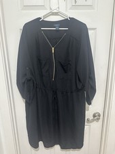 Rue+ Black  Dress With Zipper Accent, Double Pockets, Roll Up Sleeves Size 3x