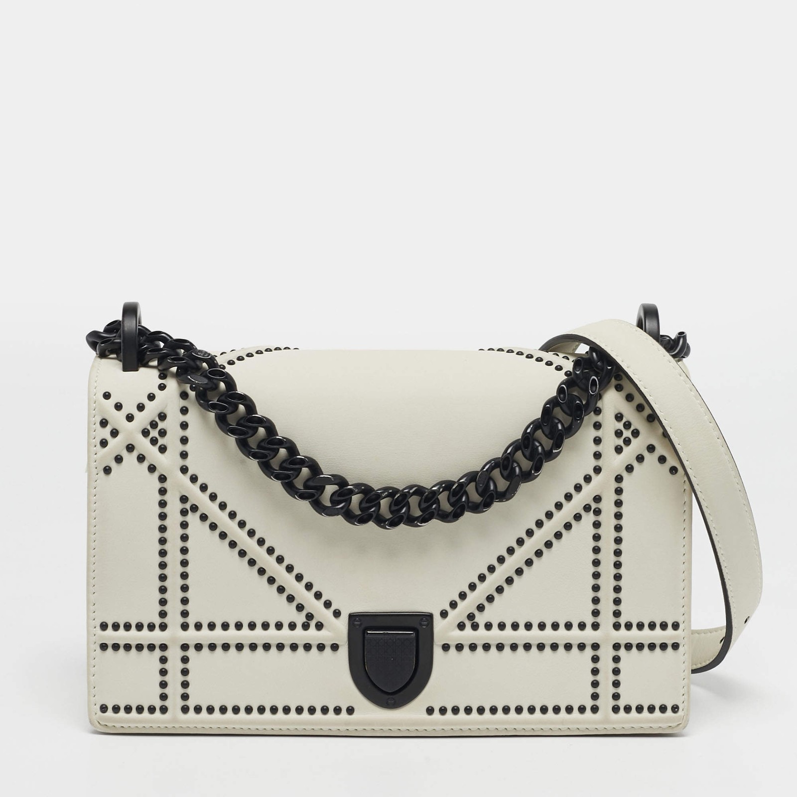 Dior Diorama Small Off White Cannage Studded Leather Flap Bag