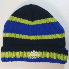 Snozu Beanie Navy Blue Royal Blue Yellow Striped 18 Mos-6 Years