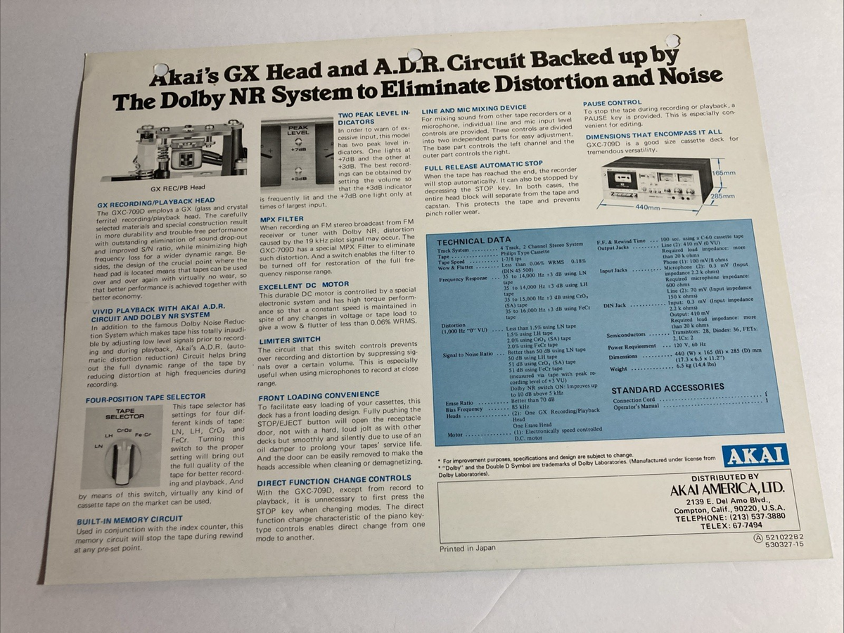 Vintage Akai Gxc-709d Stereo Cassette Deck Player Recorder Wood