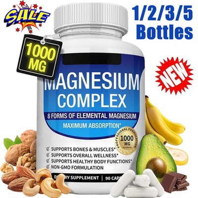 1~5PACK Magnesium Complex Supplement 8 Elemental 1000mg - Vegan Non-GMO 90 Caps
