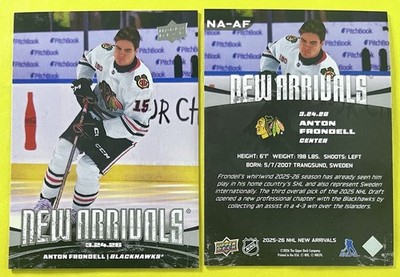 Anton Frondell 2025-26 Upper Deck NHL NEW ARRIVALS Rookie #NA-AF BLACKHAWKS