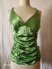 Bebe Womens Green Silk  Ruched Tank Top Size Mediium