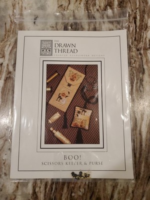 The Drawn Thread Cross Stitch Chart W Beads - Boo Scissors Keeper & Purse
