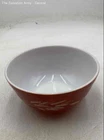 Pyrex Rust Red Glass Autumn Harvest White Wheat Motif Round Mixing Bowl