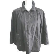 Coldwater Creek Petite L Black Linen Jacket Button Up Pockets PL Lagenlook