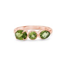 Bague péridot naturel 3 pierres argent sterling 925 plaqué or rose bijoux tri...