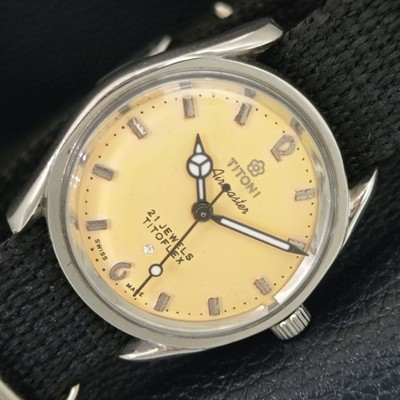 TITONI AIRMASTER TITOFLEX HANDAUFZUG VINTAGE SWISS HERREN GELB UHR a705115-2