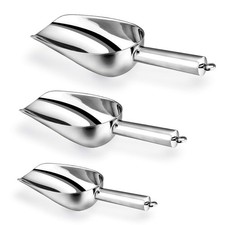 Ice Scoop, E-far Stainless Steel Kitchen Utility Scoop 5-8-12 Ounce, Silver