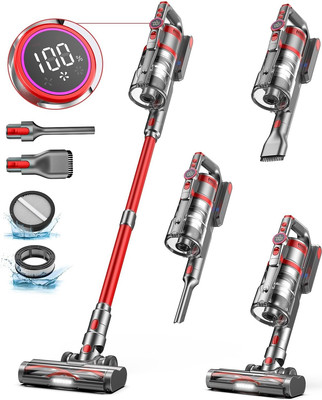 Cordless Vacuum Cleaner, 45KPA/550W Stick Vacuum with LED Screen, Max 70Mins Run