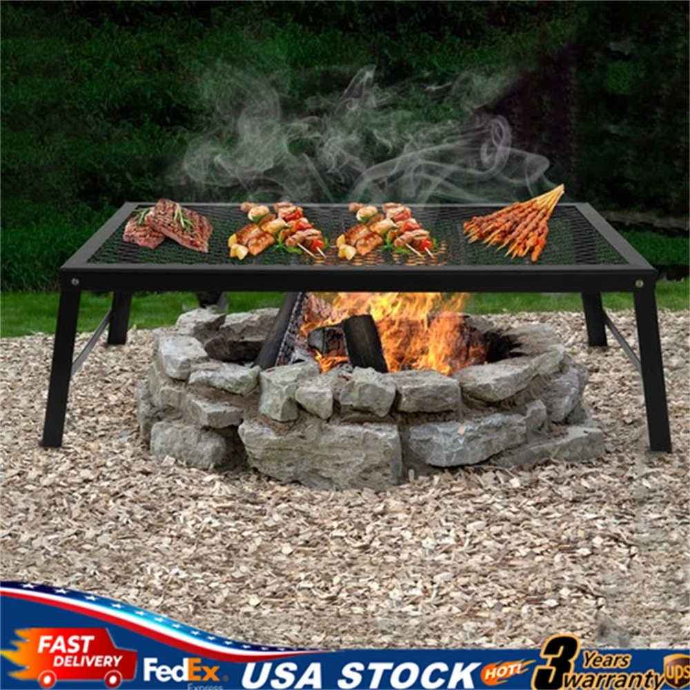 Camp Grill Fire Pit Grate Campfire Cooking Portable Stand BBQ Rack Griddle Plate